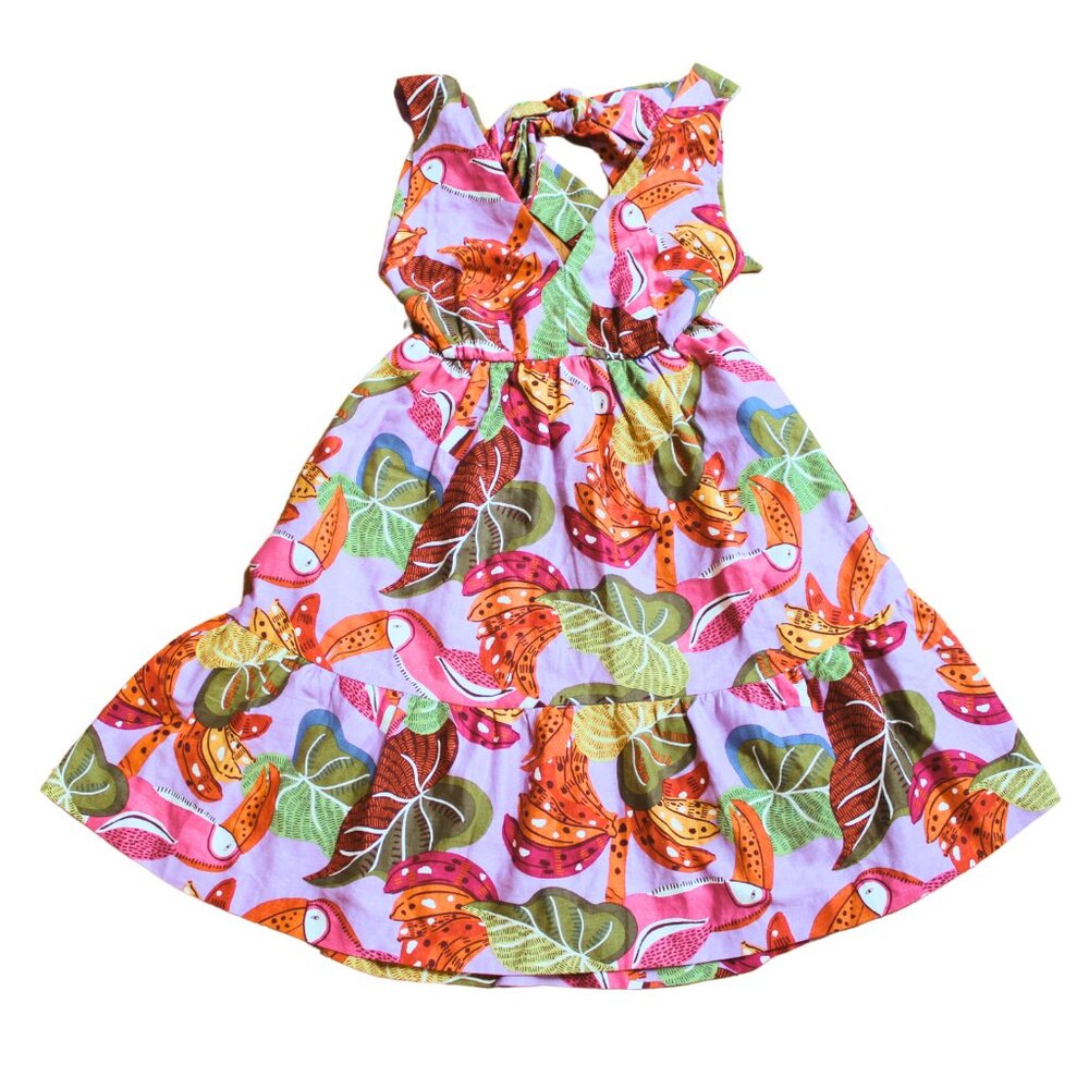 House of Harlow Linen Blend Purple Tropical Novelty Print Halter Dress XS S EUC